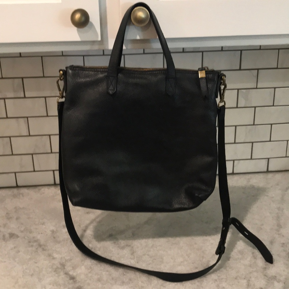 Madewell Black Crossbody Bag Womens Zip Top Leather Tote Purse Boho Clas…